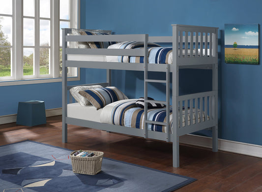 Horizontal Slats Wood Bunk Bed with Ladder