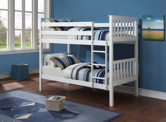 Horizontal Slats Wood Bunk Bed with Ladder
