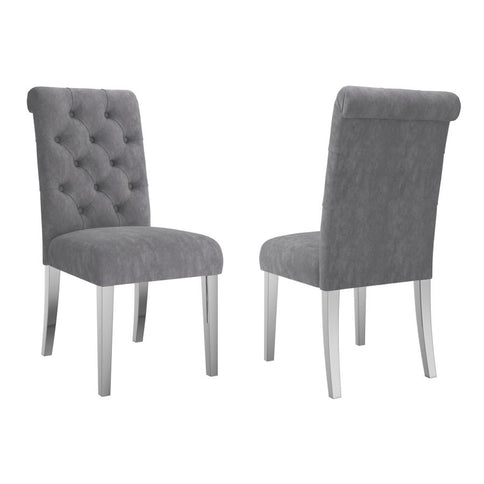 Grey Velvet Dining Chairs with Rolled Back Design (Set of 2)