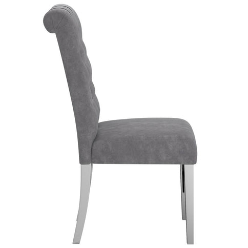 Grey Velvet Dining Chairs with Rolled Back Design (Set of 2)