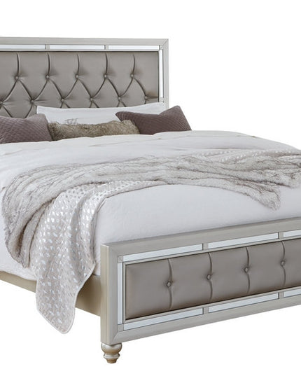 Silver with Mirror and Button Tufting Finish Bedroom Set (Bed, Dresser, Chest, Nightstand)