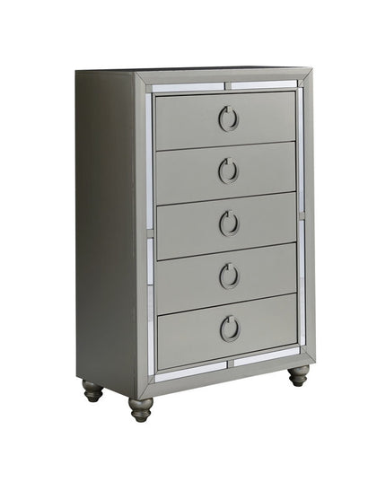 Silver with Mirror and Button Tufting Finish Bedroom Set (Bed, Dresser, Chest, Nightstand)