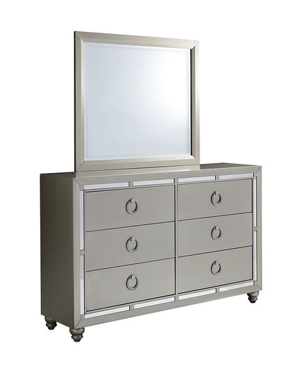 Silver with Mirror and Button Tufting Finish Bedroom Set (Bed, Dresser, Chest, Nightstand)