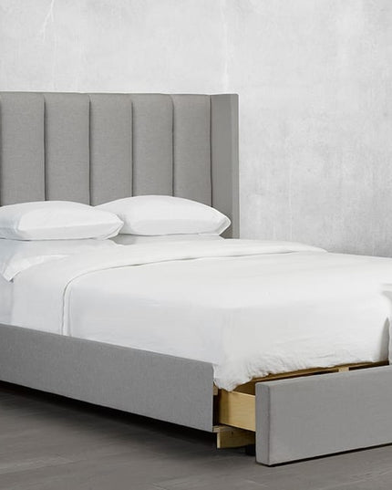 Custom Vertical Tufted Panel Wing Bed with Drawer