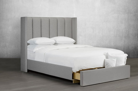 Custom Vertical Tufted Panel Wing Bed with Drawer