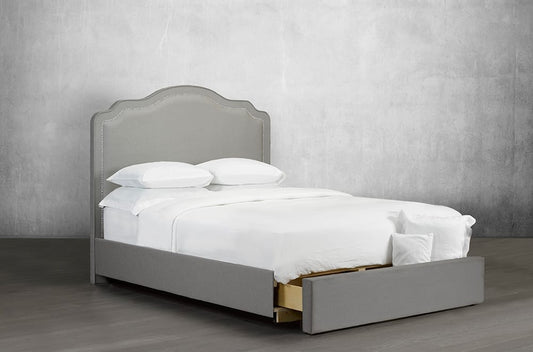 Custom Beveled-Edge Bed with Nailhead Trim and Drawer