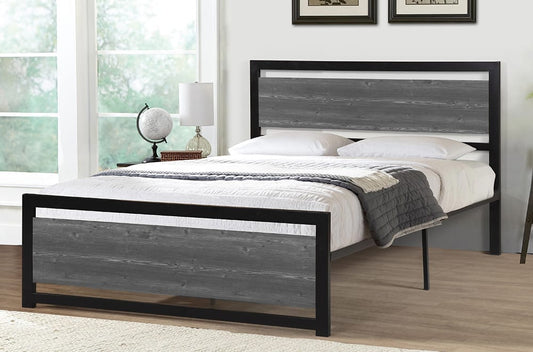 Metal Bed with Wood Panel