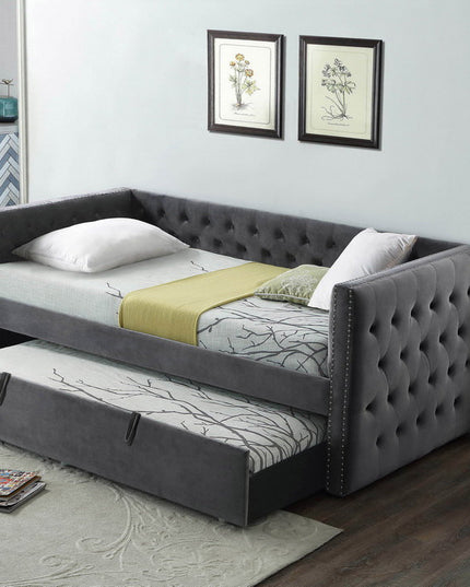 Grey Velvet Day Bed Trundle