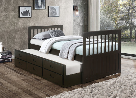 Wood Captain Day Bed Trundle with Storage and Footboard