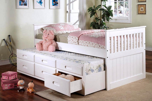 Wood Captain Day Bed Trundle with Storage and Footboard