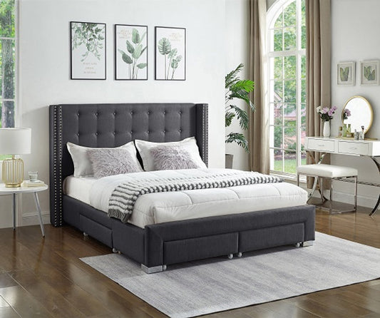 Fabric Tufted Storage Wing Bed