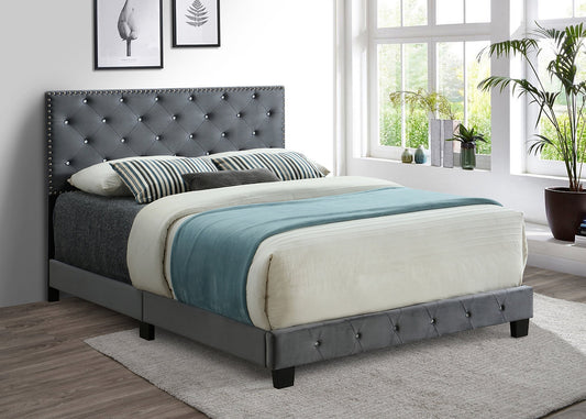 Velvet Tufted Bed with Rhinestones