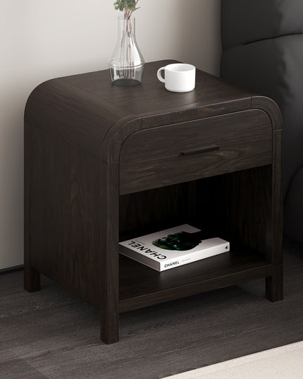 Dark Walnut Curved Nightstand