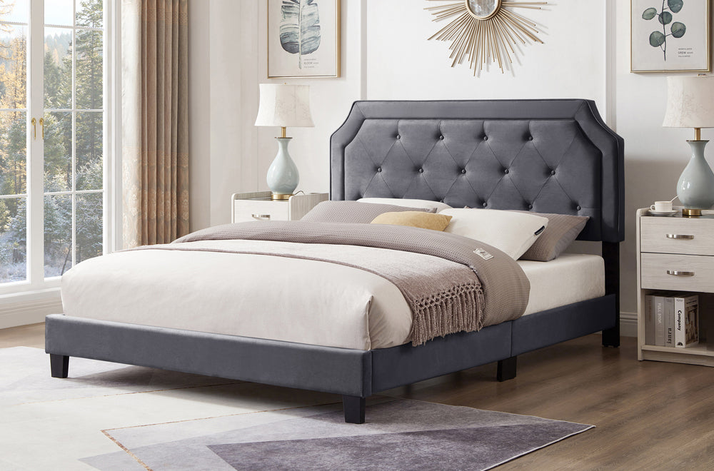 Beveled Corner Tufted Headboard Platform Bed