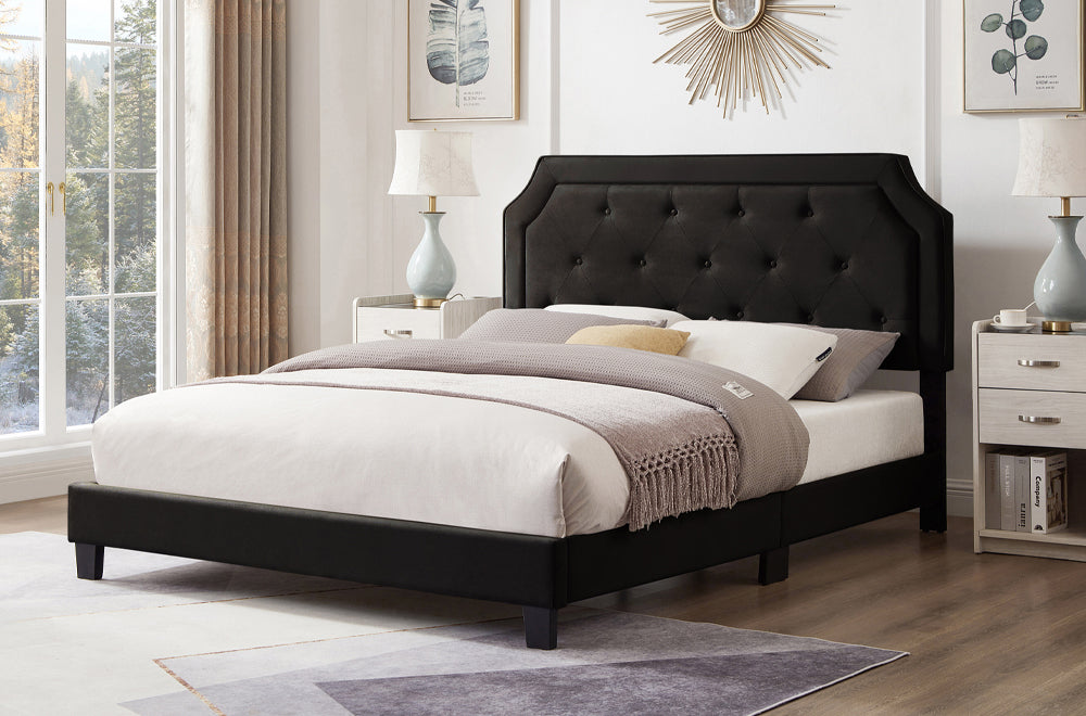 Beveled Corner Tufted Headboard Platform Bed