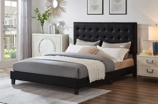 Square Tufted Platform Bed with Adjustable Headboard