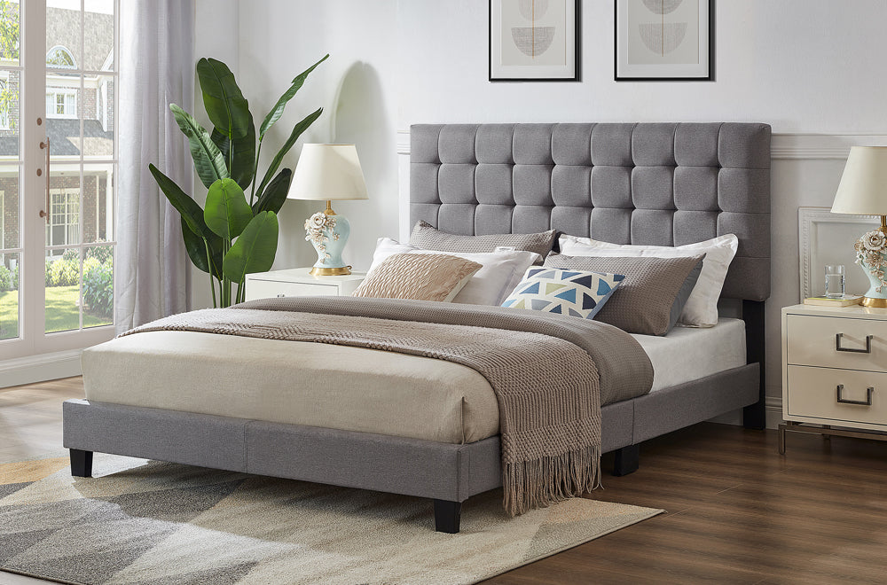 Square Tufted Platform Bed with Adjustable Headboard