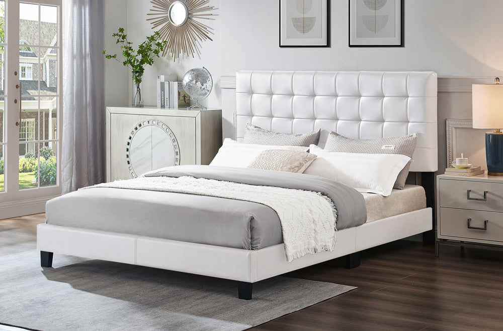 Square Tufted Platform Bed with Adjustable Headboard