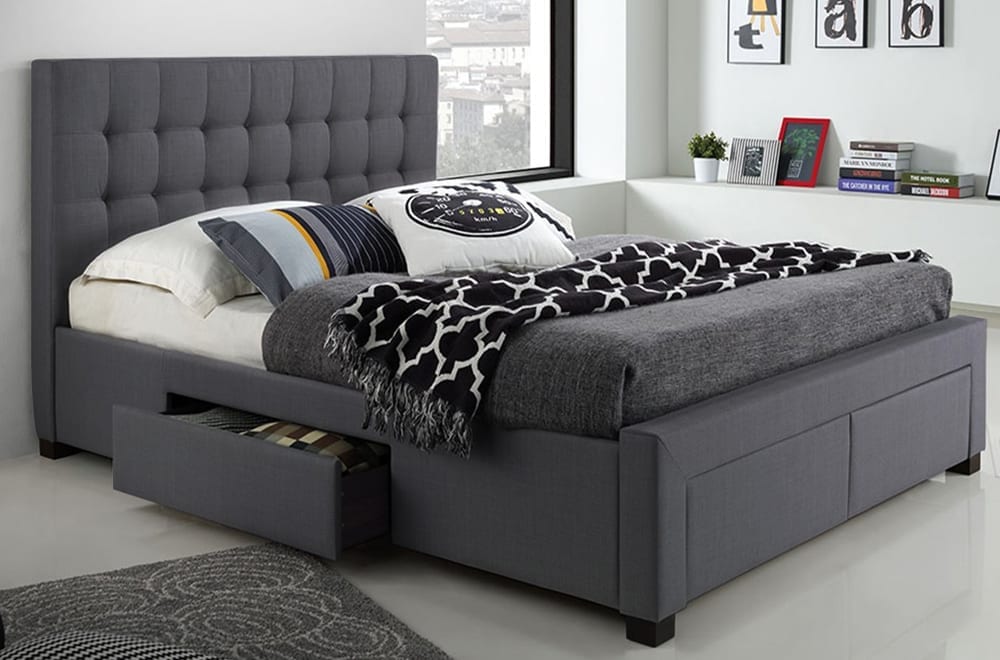 Button Tufted Squares Headboard Storage Bed