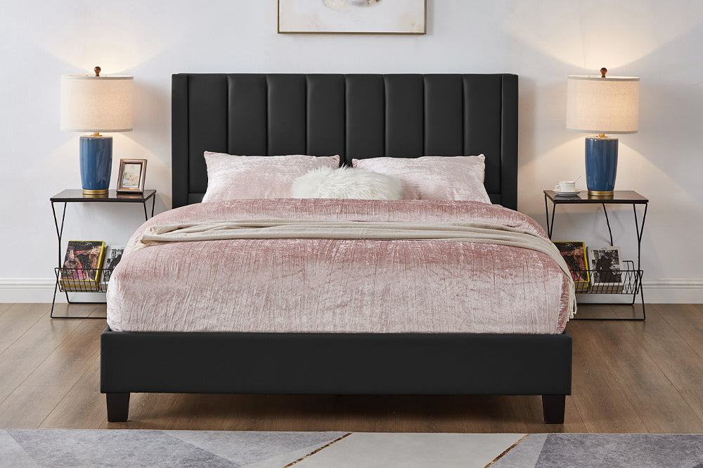 Vertical Panel Tufted Headboard Platform Bed