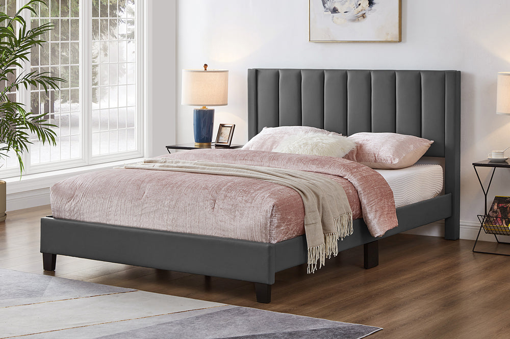 Vertical Panel Tufted Headboard Platform Bed