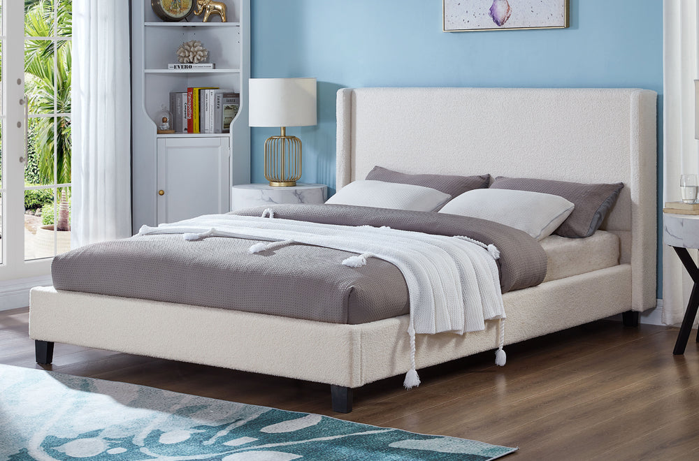 Boucle Wing Headboard Platform Bed