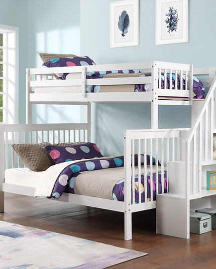 Vertical Slats Wood Tall Staircase Single/Double Bunk Bed with Shelving and Optional Trundle/Storage