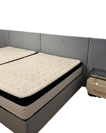 124” Headboard - 1/8, 60” Tall, Vertical Channelled Pattern with 2 Coordinating Solid Wood Platforms, Flush, Double