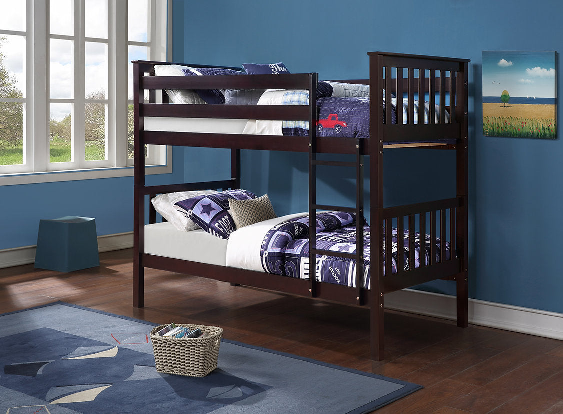 Horizontal Slats Wood Bunk Bed with Ladder