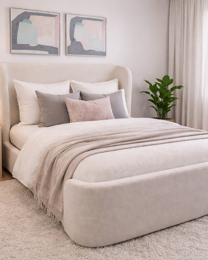 Custom Curved Wingback Upholstered Platform Bed