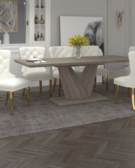 Oak Dining Set with Ivory Chairs