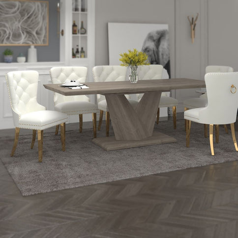 Oak Dining Set with Ivory Chairs