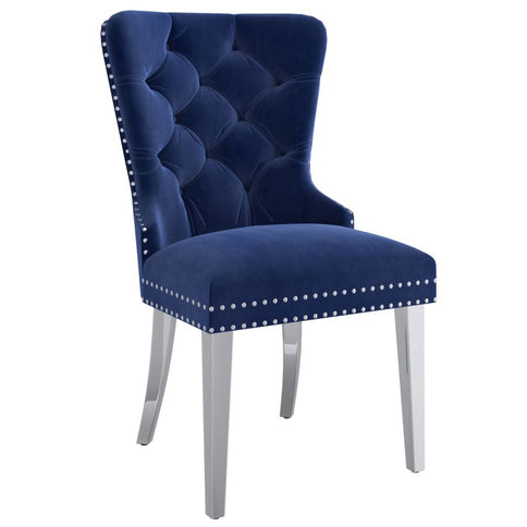 Faux Marble Dining Set with Blue Velvet Chairs