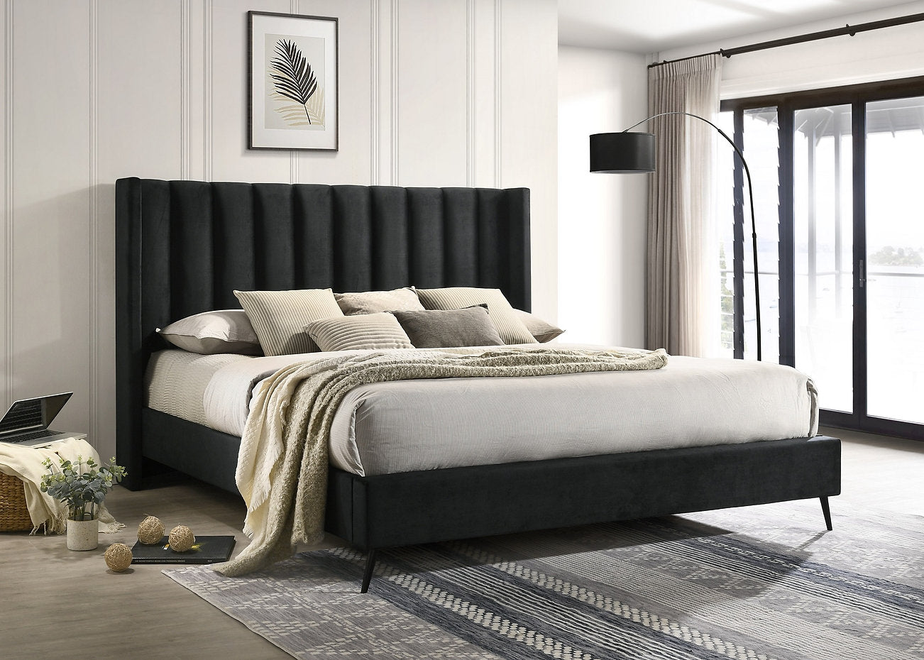 Winged Vertical Tufted Velvet Bed