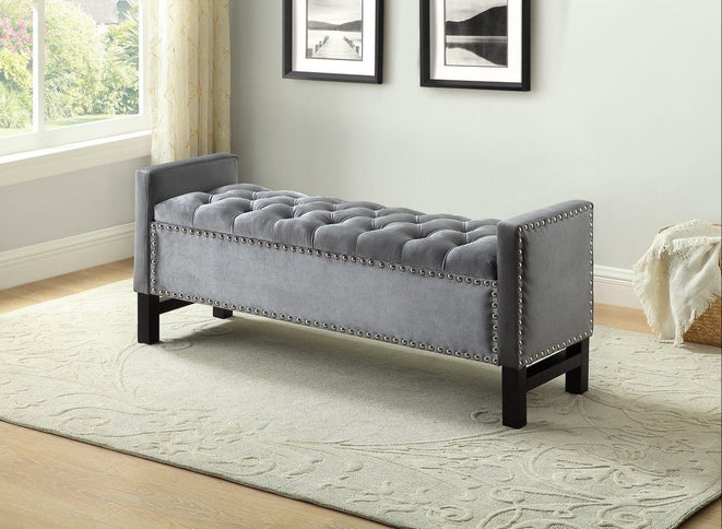 Velvet Storage Bench with Deep Tufting