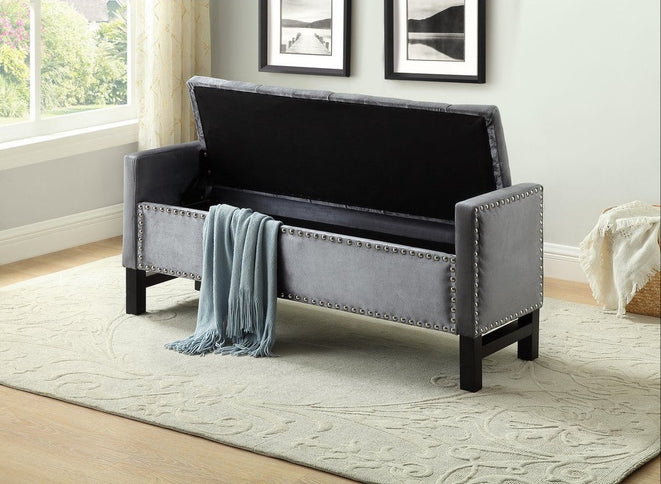 Velvet Storage Bench with Deep Tufting