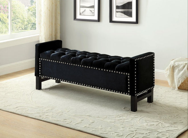 Velvet Storage Bench with Deep Tufting