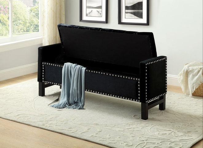 Velvet Storage Bench with Deep Tufting