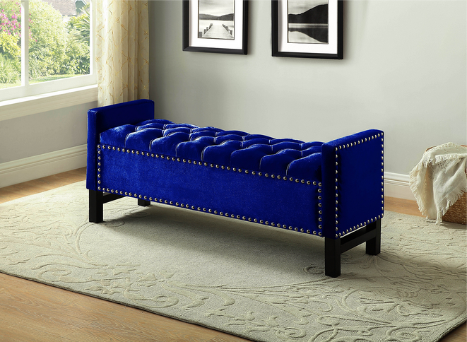 Velvet Storage Bench with Deep Tufting