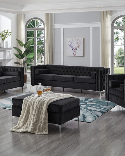 Grey Velvet Sofa Set with Deep Tufting (Available Individually or as a Set)