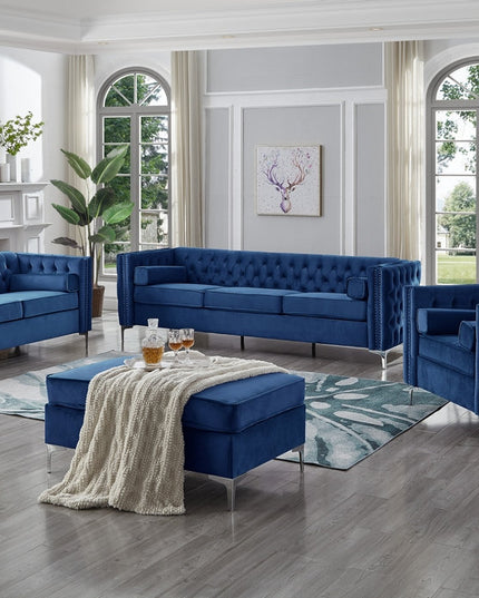 Grey Velvet Sofa Set with Deep Tufting (Available Individually or as a Set)