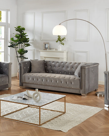 Velvet With Deep Tufting and Nailhead Details Sofa Set (Available Individually or as a Set)