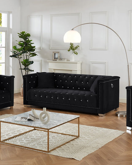 Velvet With Deep Tufting and Nailhead Details Sofa Set (Available Individually or as a Set)