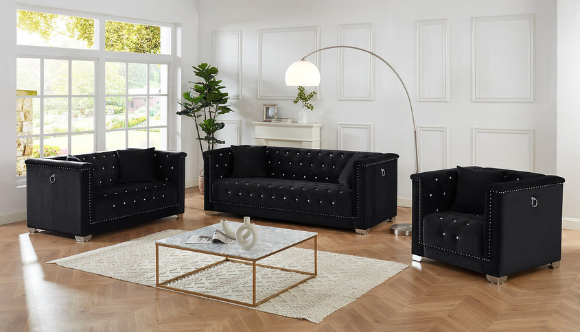 Velvet With Deep Tufting and Nailhead Details Sofa Set (Available Individually or as a Set)