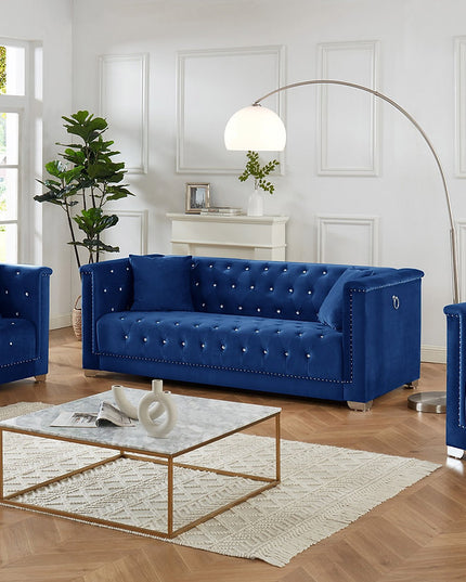 Velvet With Deep Tufting and Nailhead Details Sofa Set (Available Individually or as a Set)