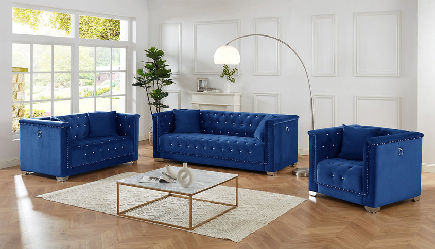 Velvet With Deep Tufting and Nailhead Details Sofa Set (Available Individually or as a Set)