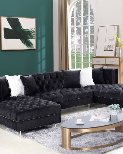 Grey Velvet Sectional Sofa with Two Chaises