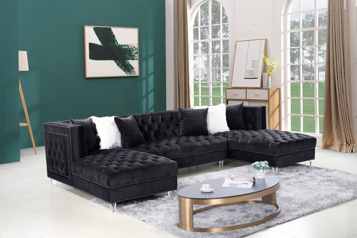 Grey Velvet Sectional Sofa with Two Chaises