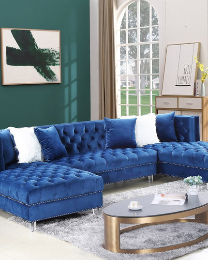 Grey Velvet Sectional Sofa with Two Chaises