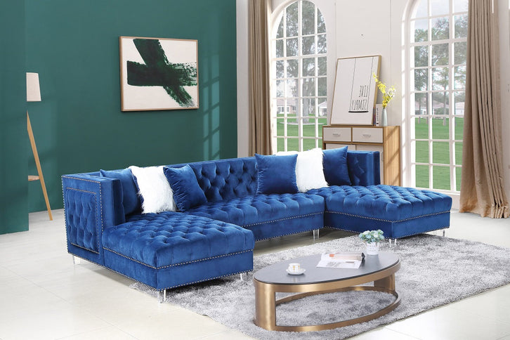 Grey Velvet Sectional Sofa with Two Chaises